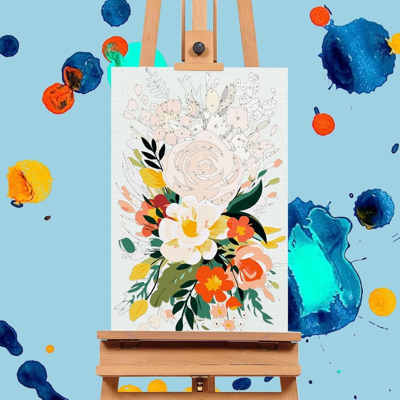Offito 4 Pack Framed Paint by Numbers Kit for Adults Beginners with Wooden Easel, Flowers Easy Paint by Number Kit with Frame, Watercolor Adult Paint by Number Framed Canvas (8 * 12 Inch) - Image 5